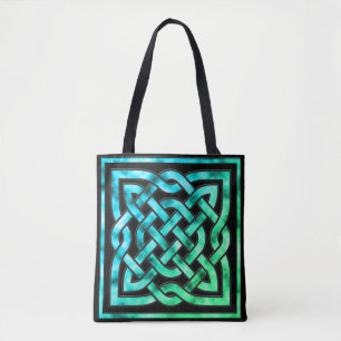 Celtic Knot - Square Border Blue Green Tote Bag