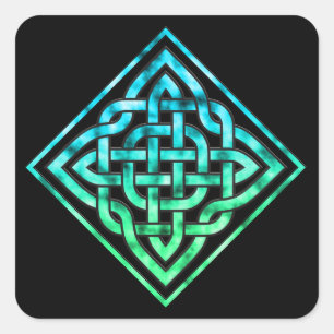 Celtic Knot Square Stickers - Diamond Blue Green
