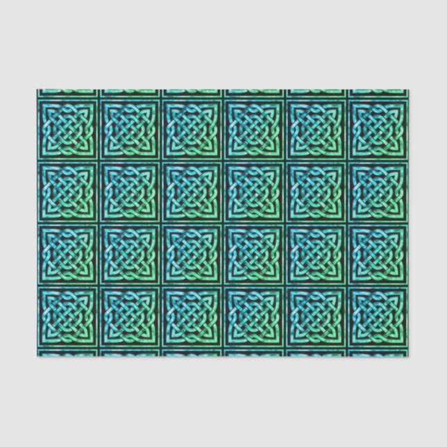 Celtic Knot - Square Tile Blue Green Tissue Paper (Front)