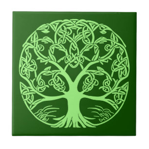 Celtic Knot Tree of Life Emerald Green  Tile