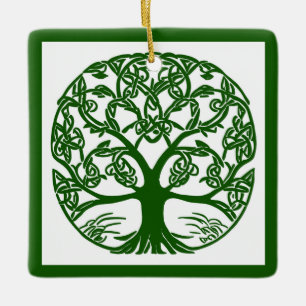 Celtic Knot Tree of Life Green on White Ceramic Ornament
