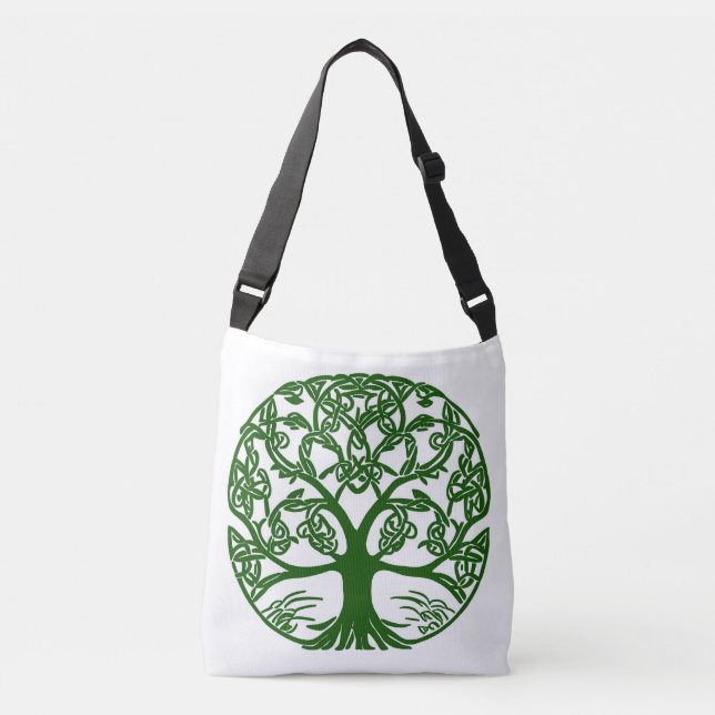 Celtic Knot Tree of Life Green on White Crossbody Bag (Front)