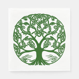 Celtic Knot Tree of Life Green on White Napkin