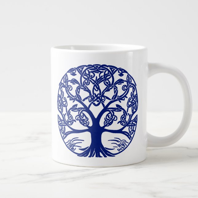 Celtic Knot Tree of Life in Indigo Blue  Large Coffee Mug (Right)