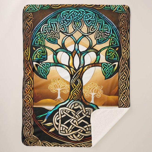 Celtic Knot Tree of Life Sunset Sherpa Blanket (Front)