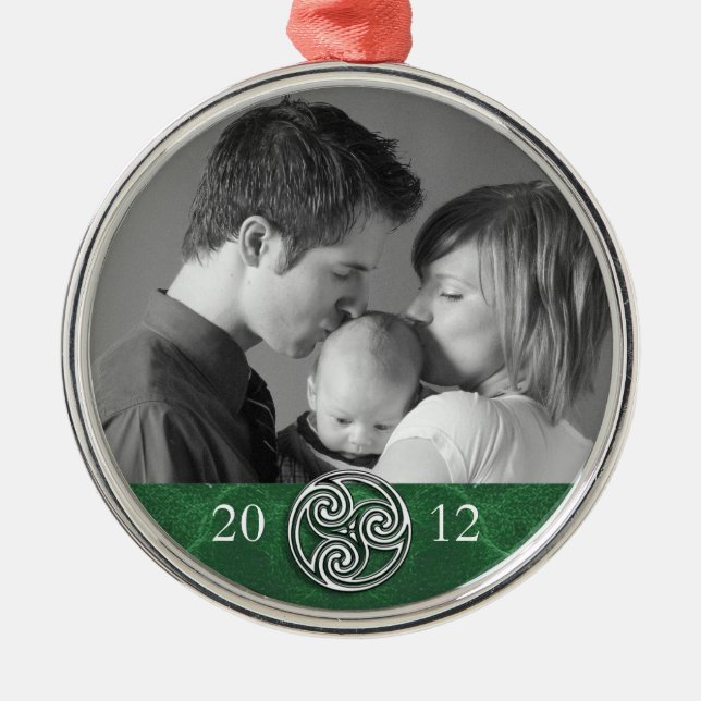 Celtic Knot Triskelion Green Christmas Photo Ornam Metal Tree Decoration (Front)