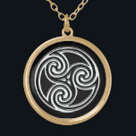 Celtic Knot Triskelion Irish Black Back Necklace<br><div class="desc">White Celtic Knot Triskelion Irish Black Background Necklace. A beautiful Celtic or Irish themed necklace featuring a black background and celtic knot triskelion in the centre. A great piece of irish jewellery for any woman or man. Makes a great bridesmaid gift for your Irish Gaelic Wedding or just as a...</div>