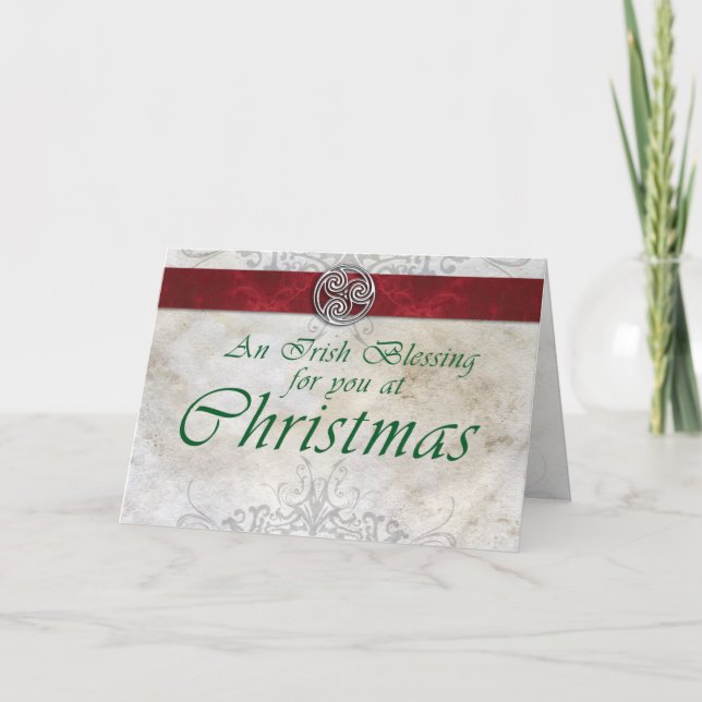 Celtic Knot Triskelion Red & Green Christmas Card (Front)