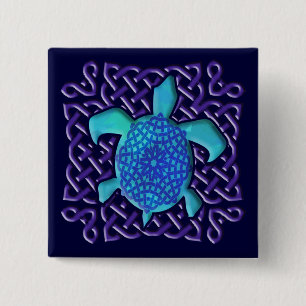 Celtic Knot Turtle (Blue) Buttons