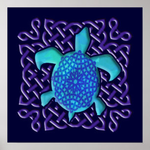 Celtic Knot Turtle (Blue) Poster