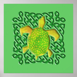 Celtic Knot Turtle (Green) Posters