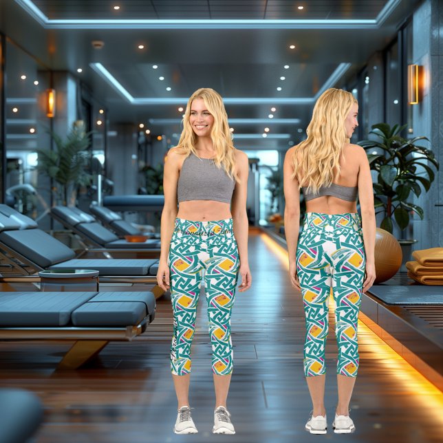 Celtic Knot Vibrance - Green, Pink & Yellow Capri Leggings (Creator Uploaded)