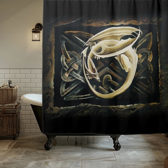 Celtic Knot Work Cream Dragon Shower Curtain (Creator Uploaded)