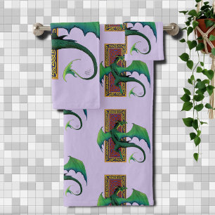 Celtic Knot Work Green Dragon Purple Bath Towel Set