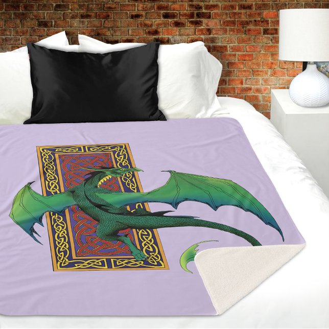 Celtic Knot Work Green Dragon Purple Sherpa Blanket (Creator Uploaded)