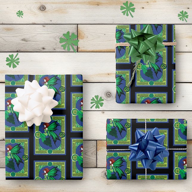 Celtic Knot Work Green Fairy  Wrapping Paper Sheet (Creator Uploaded)