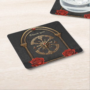 Celtic knots and a heart in Gothic elegance. Square Paper Coaster