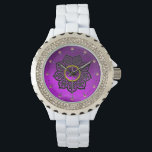 CELTIC KNOTS FLOWER AND PURPLE AMETHYST GEM STONES WATCH<br><div class="desc">Elegant and unique design , pink gem stones with celtic knots. Very accurated nurbs modelling and rendering in 3D  by Bulgan Lumini .Part from series Hyper Talismans</div>
