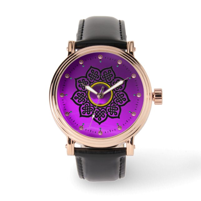 CELTIC KNOTS FLOWER AND PURPLE AMETHYST GEM STONES WATCH (Front)