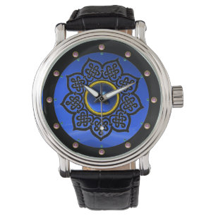 CELTIC KNOTS FLOWER BLUE SAPPHIRE GEM STONES WATCH