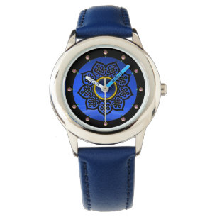 CELTIC KNOTS FLOWER BLUE SAPPHIRE GEM STONES WATCH