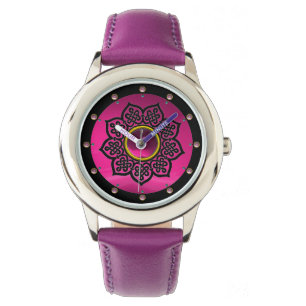 CELTIC KNOTS FLOWER PINK PURPLE AMETHYST GEMS WATCH