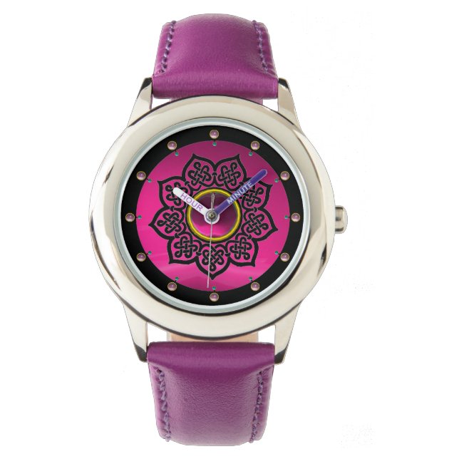 CELTIC KNOTS FLOWER PINK PURPLE AMETHYST GEMS WATCH (Front)