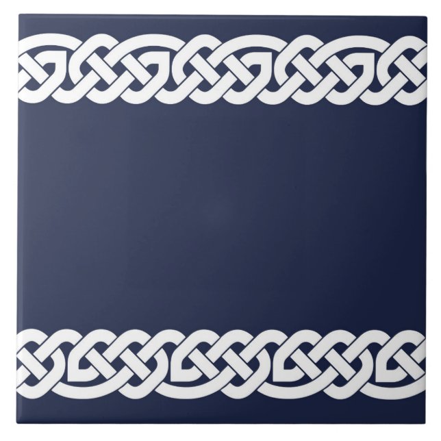 Celtic knots, ornamental,  navy blue, white tile (Front)