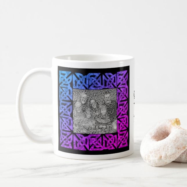 Celtic Knots Rainbow Personalised Photo Coffee Mug (With Donut)
