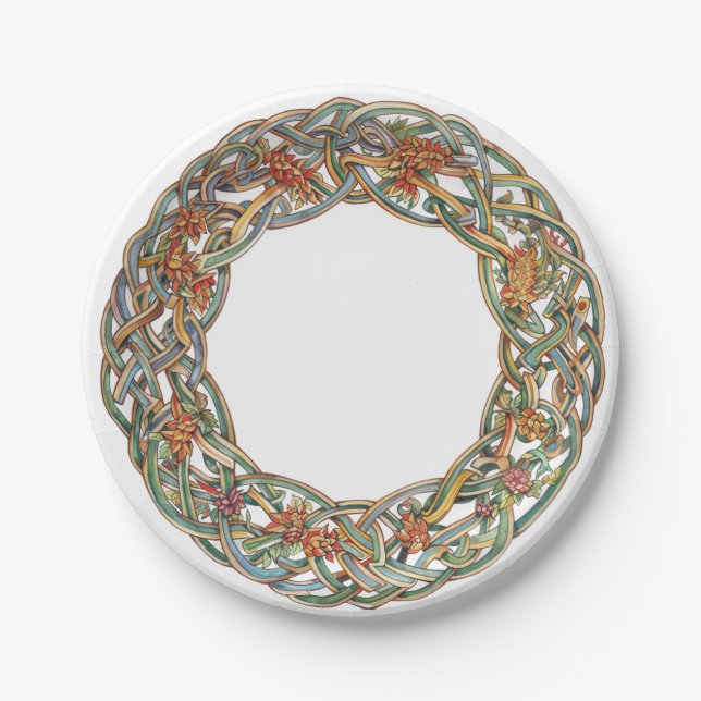Celtic Knotwork and Sun Symbols Litha Paper Plate (Front)