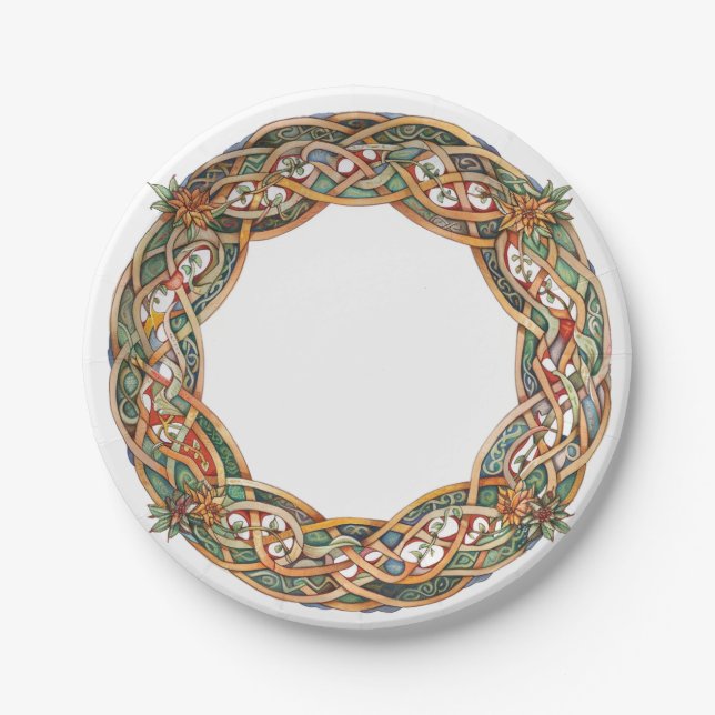 Celtic Knotwork and Sun Symbols Litha Paper Plate (Front)