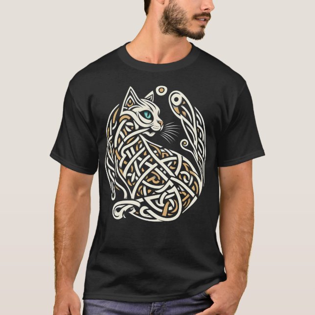 Celtic Knotwork Cat Art T-Shirt (Front)
