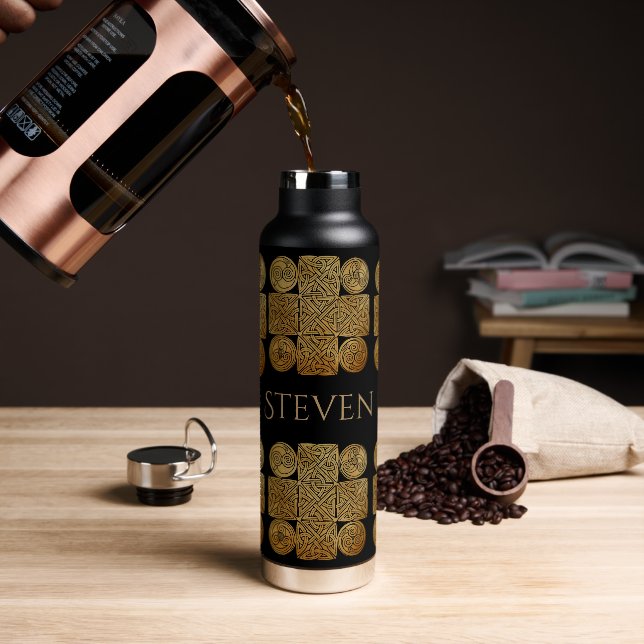 Celtic Knotwork Cross Personalised Water Bottle (Coffee)