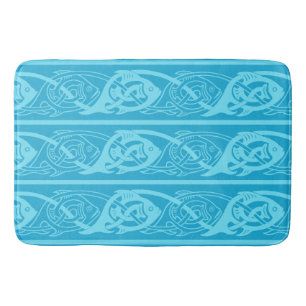 Celtic Knotwork Fish in Blue Bath Mat