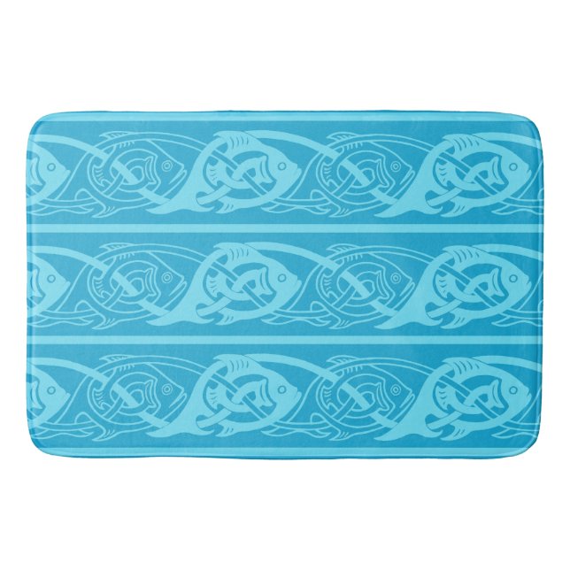 Celtic Knotwork Fish in Blue Bath Mat (Front)