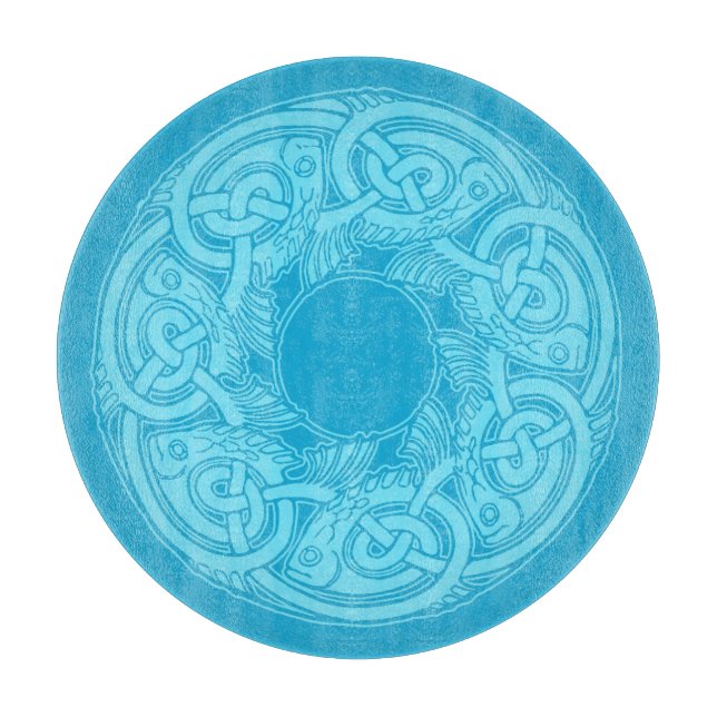 Celtic Knotwork Fish in Blue Cutting Board (Front)