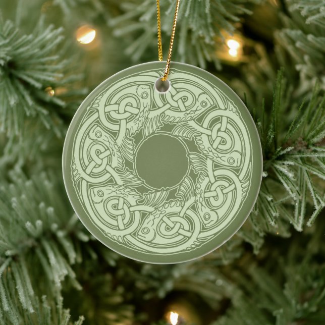 Celtic Knotwork Fish in Green Ceramic Tree Decoration (Tree)