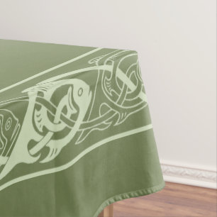 Celtic Knotwork Fish in Green Tablecloth