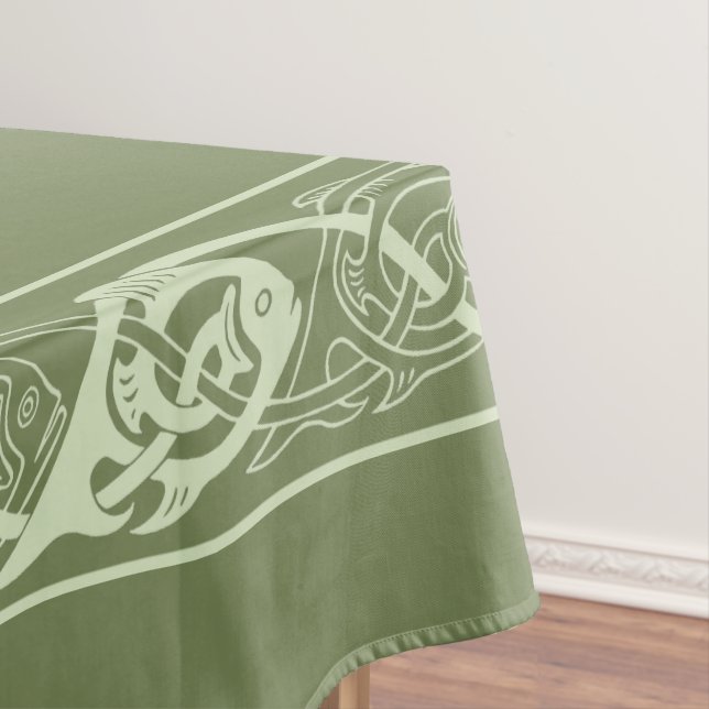 Celtic Knotwork Fish in Green Tablecloth (In Situ)