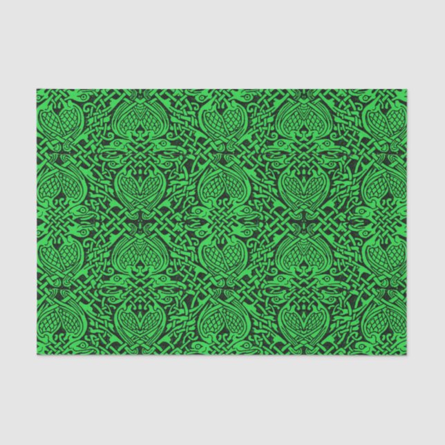 Celtic Knotwork in Green and Black Tissue Paper (Front)