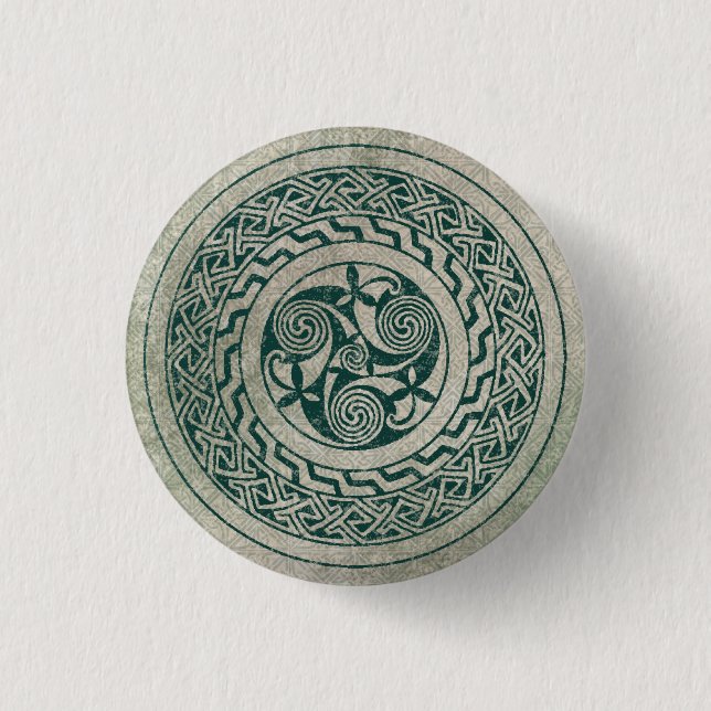 Celtic Knotwork Irish Medallion Pattern in Green 3 Cm Round Badge (Front)