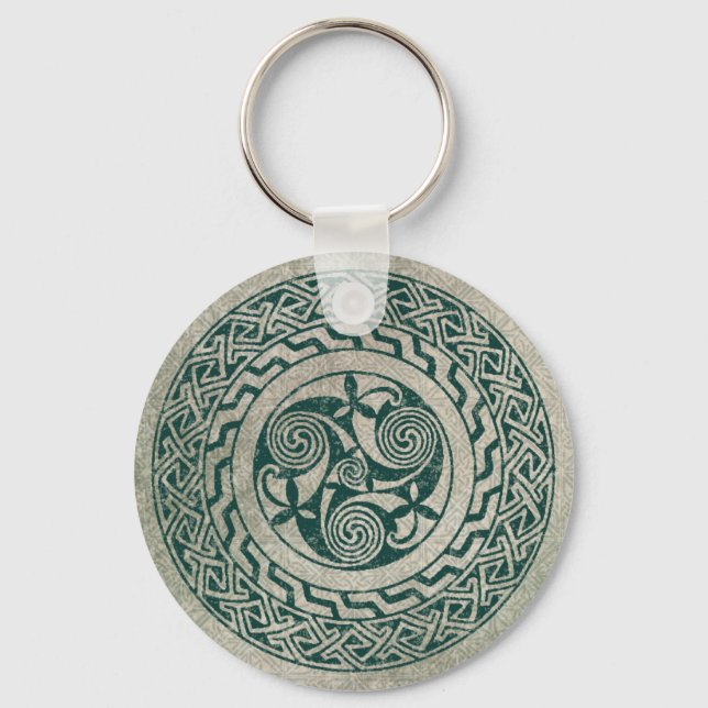 Celtic Knotwork Irish Medallion Pattern in Green Key Ring (Front)