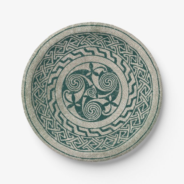 Celtic Knotwork Irish Medallion Pattern in Green Paper Plate (Front)