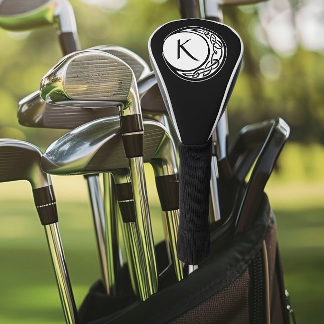 Celtic Knotwork Moon Circle Monogram Black White Golf Head Cover (Creator Uploaded)
