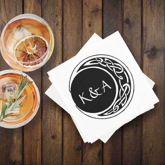 Celtic Knotwork Moon Circle Monogram Black White Napkin (Creator Uploaded)