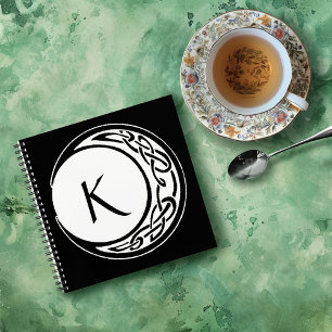 Celtic Knotwork Moon Circle Monogram Black White Notebook