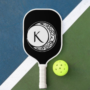 Celtic Knotwork Moon Circle Monogram Black White Pickleball Paddle