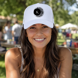 Celtic Knotwork Moon Circle Monogram Black White Trucker Hat