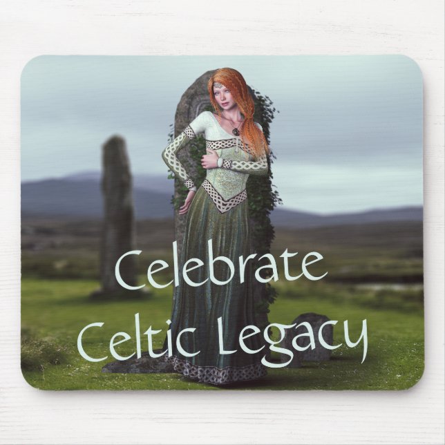 Celtic Lady Posing in Front of Ancient Stones Mouse Mat (Front)