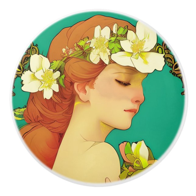 Celtic Lady with Flowers in her Hair Ceramic Knob (Front)
